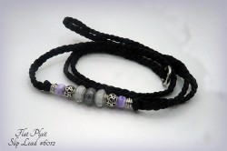 Black plaited dog show slip lead with silver beads (Bead Set #012)
